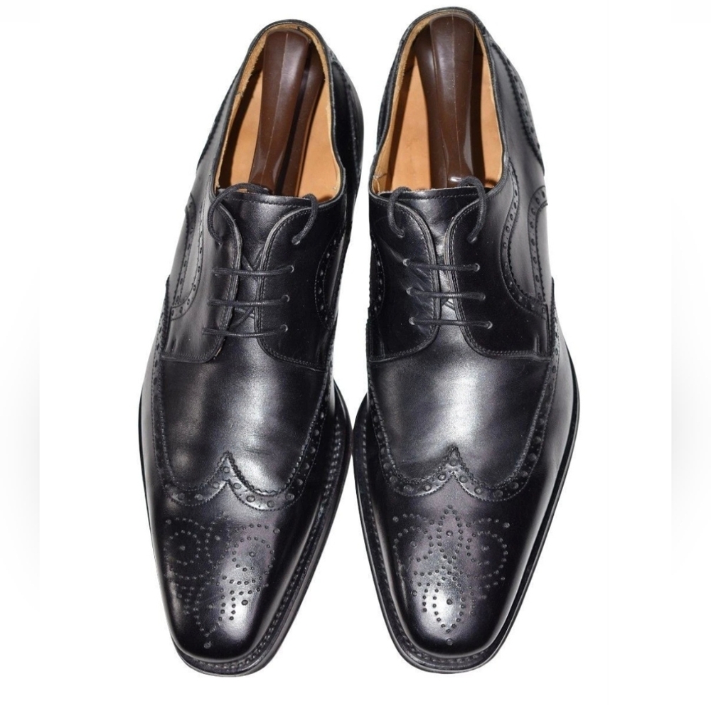 Magnanni Black Brogue Shoes Calfskin Leather Oxfords Mens 9.5 M